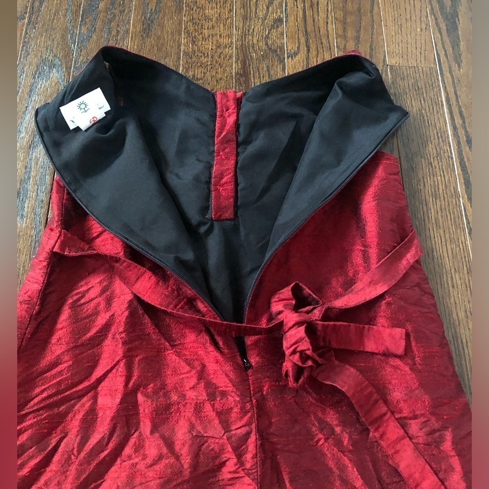 Florence Eiseman Girls 6 Cranberry Silk Dupioni Sleeveless Floral Holiday Dress - Picture 9 of 11